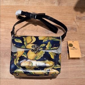 Patricia Nash Navy Lemon Print Crossbody with Black Strap